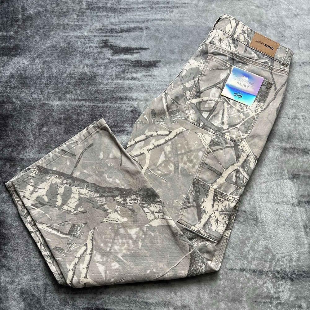 Love Soho Jeans Womens Size 7 Camo Low Rise Baggy Relaxed Carpenter Wide Leg